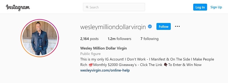 Wesley Million Dollar Virgin - Instagram Account